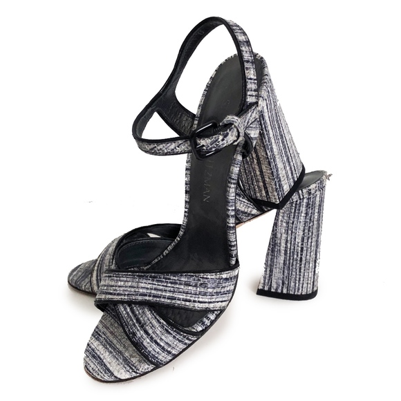 Stuart Weitzman Sandals Sunlover Black & White Embossed Leather 8M - Picture 1 of 8